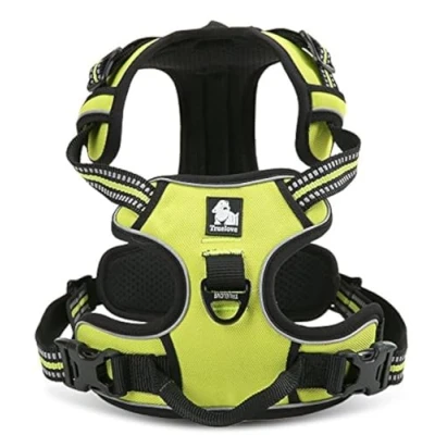 Image of WINHYEPET True Love Dog Harness, No Pull Reflective Pet Harness with 2 Leash Clips Adjustable Soft Padded Vest Easy Control Handle for Small Medium Large TLH5651(Neon Yellow,L)
