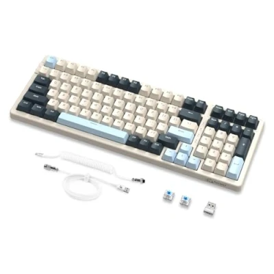 Image of MAMBASNAKE K8 3 Mode Mechanical Keyboard, 2.4G Wireless Bluetooth Gaming Keyboard with A Coiled Cable, 19 Backlit, Hot Swap Gasket Mount Colorful Blue Switch for Laptop PC Mac Blueberry