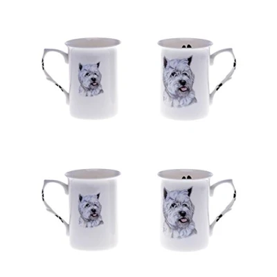 Image of (BB65) Bone China Set of 4 Westie Dog Mugs Presentation Gift Boxed