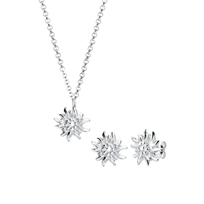 Image of Elli Jewellery Set Ladies Edelweiss Pendant Ear Studs Oktoberfest Traditional in 925 Sterling Silver