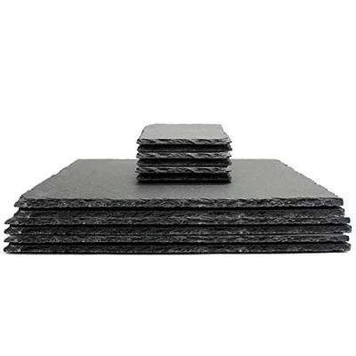Image of Homiu Slate Coasters and Placemats Set Grey Tableware Serving Platter Rectangular Table Mat Stone