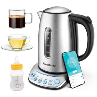 Image of WeeKett Smart Kettle, 1.7L Home Voice Control Kettle Stainless Steel with Variable Temperature &amp; Keep Warm Function Energy Efficient BPA Free Alexa
