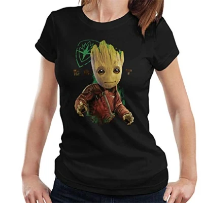 Image of Marvel Guardians of The Galaxy Baby Groot Eyes Logo Women&#039;s T Shirt Black