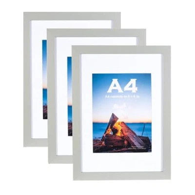 Image of Grey Wooden Picture Frame A4 with Mount,Set of 3,A4 Frame,A4 Poster certificate frame,Freestanding and Wall Mountable