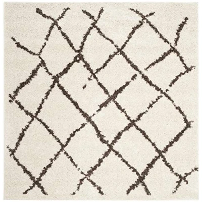 Image of SAFAVIEH Moroccan Shaggy Rug for Living Room, Dining Bedroom Berber Shag Collection, Short Pile, in Creme and Brown, 155 X cm