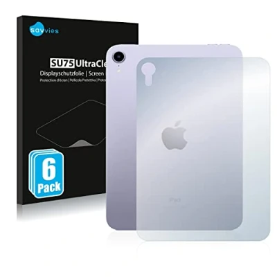 Image of Savvies 6 Pack Screen Protector compatible with Apple iPad Mini WiFi Cellular 2021 (6th. Gen., Back) Protection Film Clear