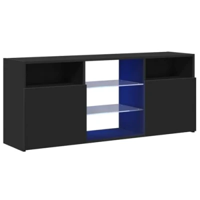 Image of vidaXL Modern Black TV Cabinet with LED Lights Spacious Storage for Console, DVD Player and Streaming Device Easy to Assemble, Durable Construction