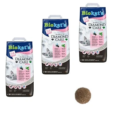 Image of Biokat Diamond Care Fresh Cat Litter 30L Scented Antibacterial Disposable And Hypoallergenic Hygiene Fine Granules With Smell Control Formula Combined 4.5cm Natural Catnip Ball