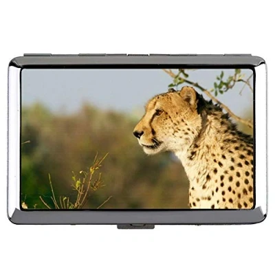 Image of Silver Metal Cigarette Case,Cheetah Leopard Professional Business Card Holder Case