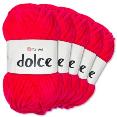 Image of Frida&#039;s Wollhaus YarnArt 5 x 100g Dolce Chenille Wool Yarn Knitting Crochet Amigurumi 52 Colours (759 Rose Red)