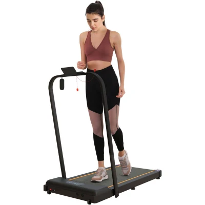 Image of SPORTNOW 2.5HP Folding Treadmill Walking Pad, 1 6km/h Under Desk Treadmill, with Remote Control, LED Display and Phone Holder for Home Gym Office, No Assembly, Orange