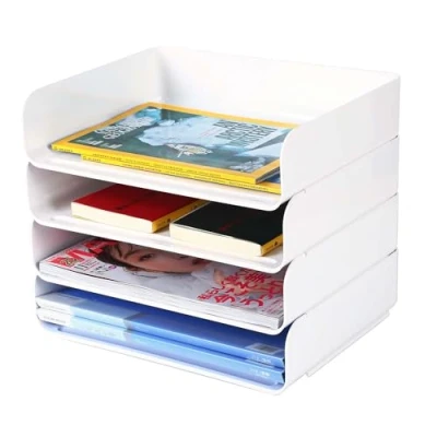 Image of 4 Tier Stackable A4 Letter Trays, Office Desk File Rack, Tidy Document Paper Organiser (4 Tiers,White)
