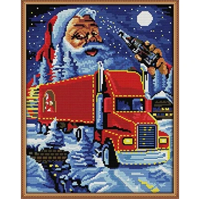 Image of Cross Stitch Kits, Awesocrafts Christmas Truck Santa Claus Easy Patterns Stitching Embroidery Kit Supplies Christmas, Stamped (Santa Claus, Stamped)