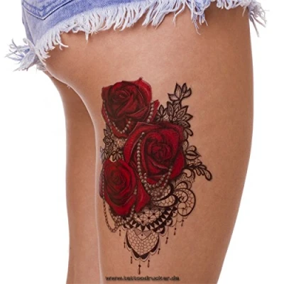 Image of 2 x Necklace + Red Roses Body tattoo Colorful XL temporary HB732 (2)