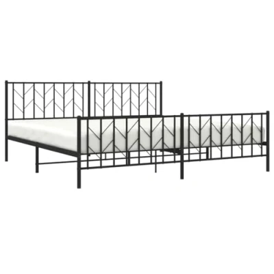 Image of vidaXL Robust Metal bed Frame with Functional Headboard and Footboard, Under Storage Space Breathable Slats Black, 200x200 cm