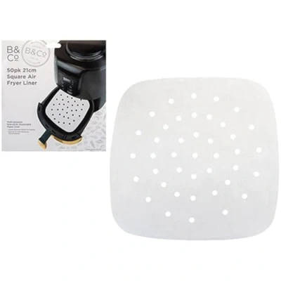 Image of PMS Pack of 50 21cm Square Air Fryer Sheets Disposable Paper Liner Multi Purpose Parchment Cooking Baking Roasting