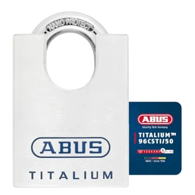 Image of ABUS Titalium 96CSTI/50 gl. 7565 Padlock Keyed Alike Lightweight Lock Body Made of Solid Special Aluminium Integrated Shackle Protection Security Level 8 Silver