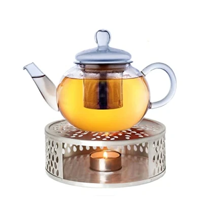 Image of Creano Glass Teapot 800ml with Warmer Stovetop Safe Tea Kettle Stainless Steel Infuser and Lid Ideal for Preparing Loose Teas Drip Free