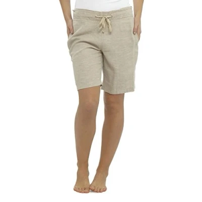 Image of LADIES / WOMENS CASUAL LINEN COOL SHORTS, PERFECT FOR HOLIDAYS SUMMER BEACH (16, Beige Marl)