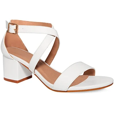 Image of Where&#039;s That From Womens &#039;Amber&#039; Strappy Mid High Block Heels Peep Toe White Size UK 7