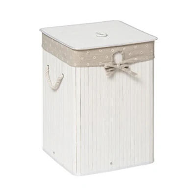 Image of Premier Housewares Kankyo Bamboo Square Laundry Hamper, White, 35 x 50 cm