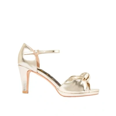 Image of Joe Browns Women&#039;s PU Metallic Gold Knot Front Peep Toe Heels Pump, 8 UK