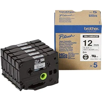 Image of Brother HGE M931V5 Black on silver Roll (1.2 cm x 8 m) 5 cassette(s) laminated tape for P Touch PT 9500pc, 9700PC, 9800PCN, R RL 700S