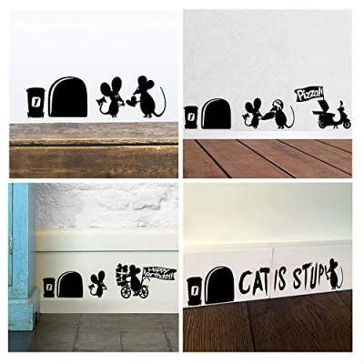Image of ufengke Mouse Holes Skirting Board Wall Stickers Removable Vinyl Art Decals for Children&#039;s Room Living Bedroom, Black