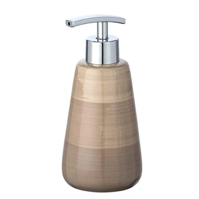 Image of WENKO Soap Dispenser Pottery of Ceramic in Sand Beige, 8 x 17.5 cm