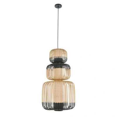 Image of Forestier Bamboo pendant light black 3 bulb