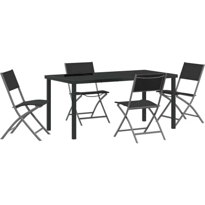 Image of vidaXL 5 Piece Garden Dining Set Black Textilene and Steel