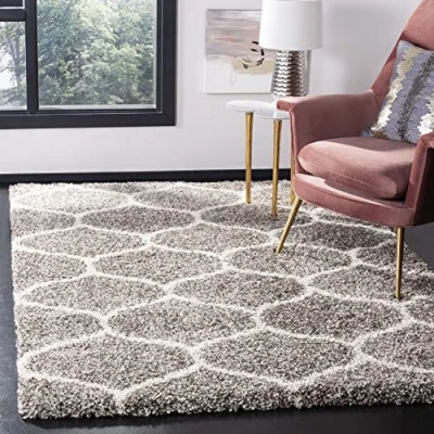 Image of SAFAVIEH Shaggy Rug for Living Room, Dining Bedroom Hudson Shag Collection, High Pile, in Grey and Ivory, 91 X 152 cm