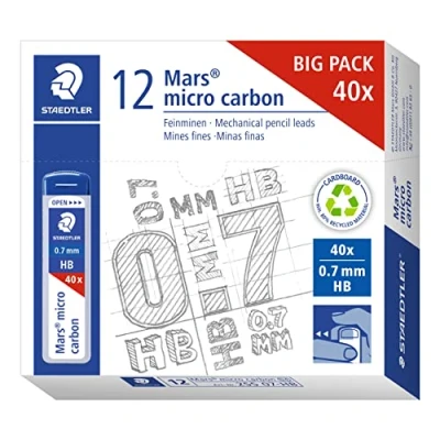 Image of STAEDTLER 255 07 HB Mars Micro Refill Leads for Mechanical Pencils HB, 0.7mm (Box of 12 x Tubes 40 Leads)
