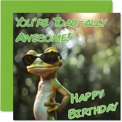Image of Funny Birthday Cards for Women Men Cool Frog Sunglasses Happy Card Mum Dad Brother Sister Uncle Auntie Cousin Grandad Nanny Friend 145mm x Joke Pun Greeting