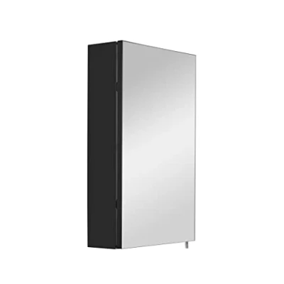 Image of Croydex Dawley Single Door Cabinet, Bathroom Cabinets with Mirror, Stylish Matt Black Finish Mirror Cabinets, Wall Mounted, Two Adjustable Shelves, Easy Hang &#039;n&#039; Lock Installation, 67x40x10cm