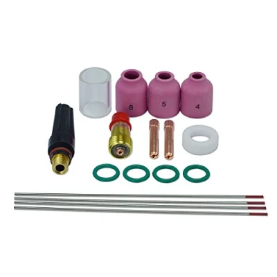 Image of RIVERWELD TIG Insulated Glass Cup #10 (16mm) Stubby Gas Lens Insulator 17GLG20 and Back Cap 57Y03 Medium 17GL116 (1.6mm) WT20 for DB SR WP 17 18 26 Welding Torch 17pcs