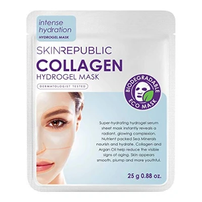 Image of Skin Republic Collagen Infused Hydrogel Face Mask Biodegradable Reduces signs of Aging Provides Intense Hydration For a Radiant, Younger looking (Pack 1)