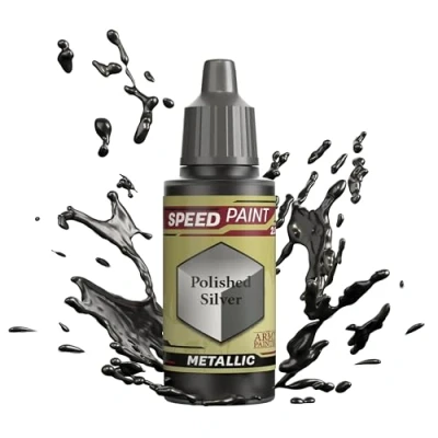 Image of The Army Painter Speedpaint Polished Silver 2.0, Single Acrylic Paint 18ml One coat Painting Soloution For Fantasy Tabletop Miniatures Like Warhammer 40k And Dungeons Dragons Figures