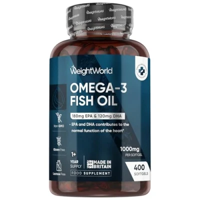Image of Omega 3 Fish Oil 1000mg 400 Softgels (1+ Year Supply) High Strength EPA &amp; DHA Cod Liver Capsules Alternative Contaminant Free Fatty Acids Supplement for Heart, Eyes Brain (EFSA)