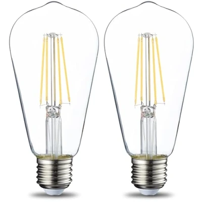 Image of Amazon Basics LED E27 Vintage Edison Bulb, ST64, 7W (Equivalent to 60W), Clear Filament, Warm White, Non Dimmable Pack of 2
