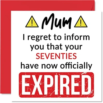 Image of Funny 80th Birthday Cards for Mum Your Seventies Have Expired Happy Card Mummy Mom Mama from Son Daughter, 145mm x Banter Joke Humour Bday Greeting Gift