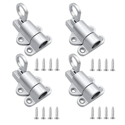 Image of SyiXute 4 Pcs Door Spring Bolt,Aluminum Alloy Gate Latch Bounce Lock,Automatic Locking Latches,Door Locks with Screws for Shed Doors Gates and Outhouse (Silver)