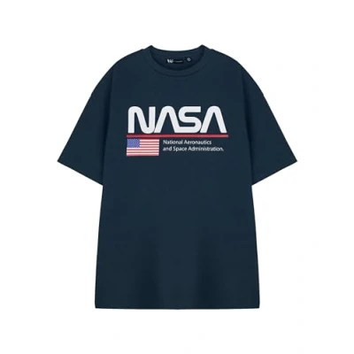 Image of NASA Space Unisex Blue Short Sleeve Graphic Tee Official Logo T Shirt Astronaut Exploration Galaxy Universe Apparel Top Astronomy Fan Gift