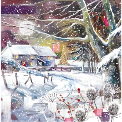 Image of Charity Christmas Cards Box of 20 Marie Curie, Parkinsons, NSPCC, Oxfam, Stroke Association and British Heart Foundation Snowy Countryside Scenes 10 Each 2 Designs Eco Friendly