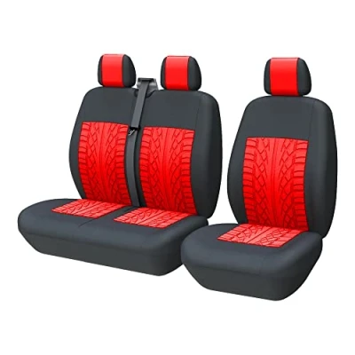 Image of TOYOUN Van seat Covers Universal Fit Most Vans Trucks Lorry Front Single &amp; Double Car for Driver and Passenger 2+1 Covers, Red