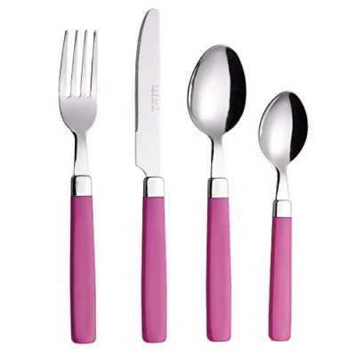 Image of EXZACT Cutlery Set 16pcs Stainless Steel Pink Handles 4 x Forks, Knives, Table Spoons, Tea Spoons