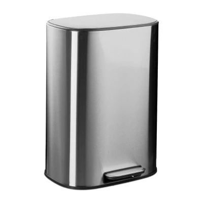 Image of Relaxdays Kitchen Pedal Bin, 50 l, Rubbish Disposal, Soft Close Lid, Removable Inner Bucket, Stainless Steel, Silver