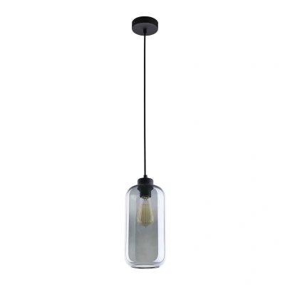 Image of Marco Slim Pendant Ceiling Light Black, Graphite Glass 1xE27
