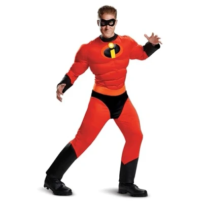 Image of DISGUISE 66844C Mr. Incredible Classic Muscle Adult Costume Disney Sized, Men, Red, XX Large