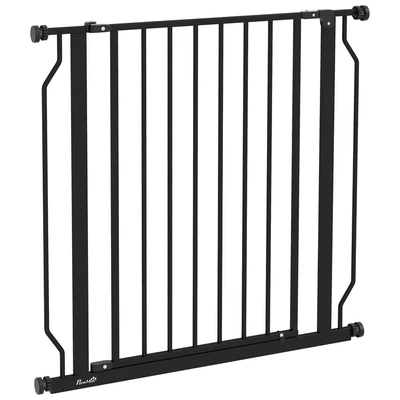 Image of PawHut Dog Gate Wide Stair w/Door Pressure Fit Pets Barrier for Doorway, Hallway, 76H x 75 85W cm Black